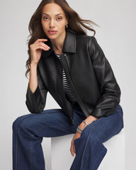 Chico's Faux Leather Zip-Front Jacket BLACK