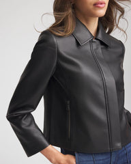 Chico's Faux Leather Zip-Front Jacket BLACK