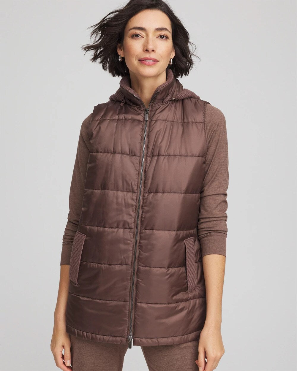 Chico's Zenergy® Quilted Hooded Vest WALNUT
