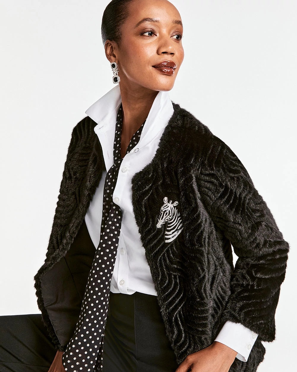 Chico's Pattern Fur Jacket BLACK