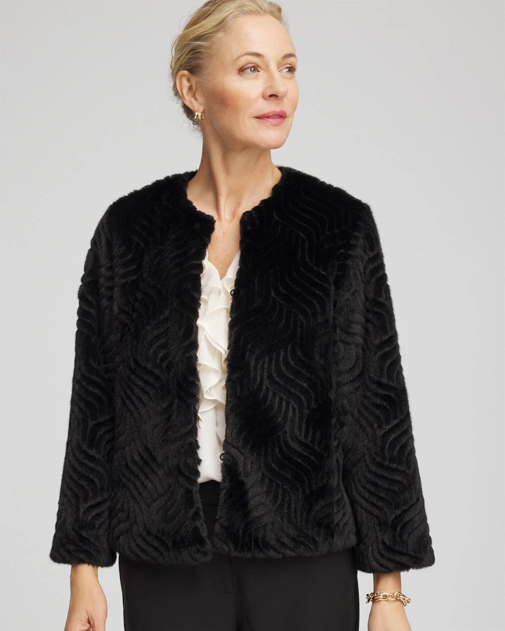 Chico's Pattern Fur Jacket BLACK
