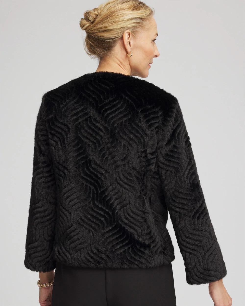 Chico's Pattern Fur Jacket BLACK