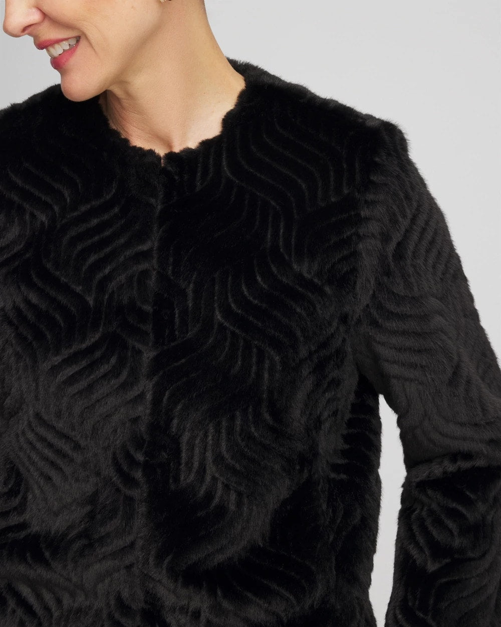 Chico's Pattern Fur Jacket BLACK