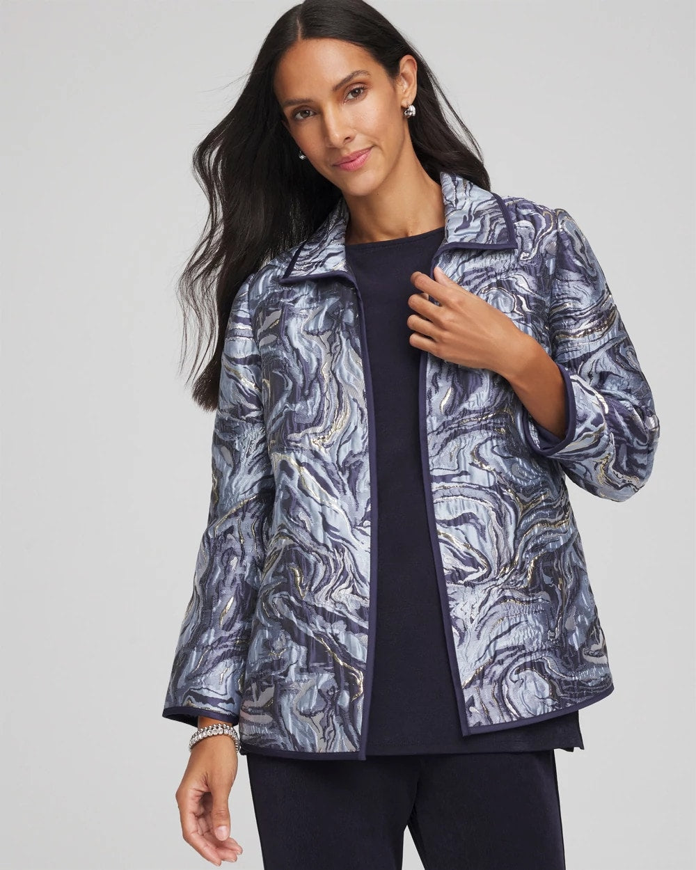 Chico's Travelers™ Jacquard Swirl Jacket TRAVELERS INDIA INK
