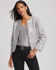 Chico's Silver Sequins Tweed Jacket SILVER