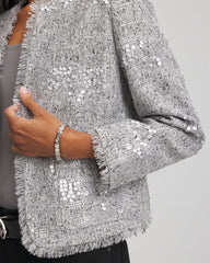 Chico's Silver Sequins Tweed Jacket SILVER