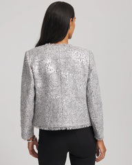 Chico's Silver Sequins Tweed Jacket SILVER