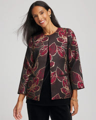 Chico's Travelers™ Collection Jacquard Foiled Floral Jacket RED