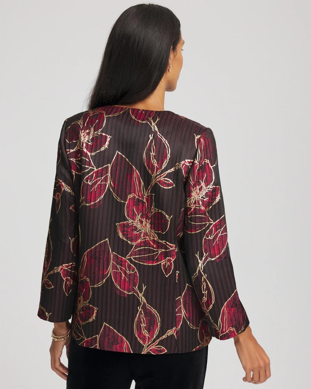 Chico's Travelers™ Collection Jacquard Foiled Floral Jacket RED