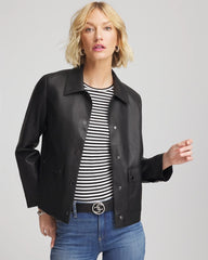 Chico's Snap Front Faux Leather Jacket BLACK