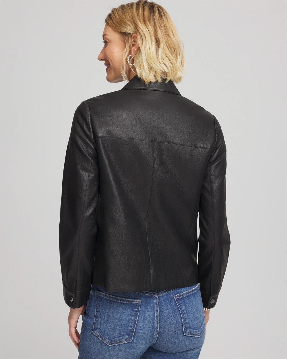 Chico's Snap Front Faux Leather Jacket BLACK