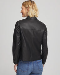 Chico's Snap Front Faux Leather Jacket BLACK