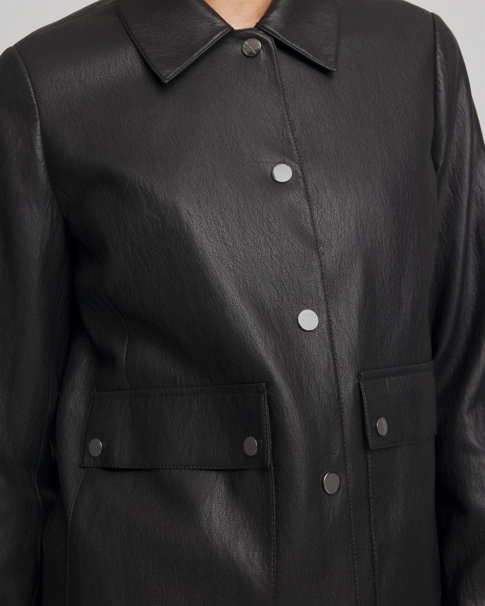 Chico's Snap Front Faux Leather Jacket BLACK