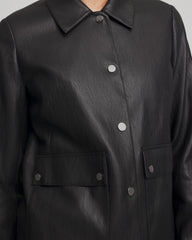 Chico's Snap Front Faux Leather Jacket BLACK