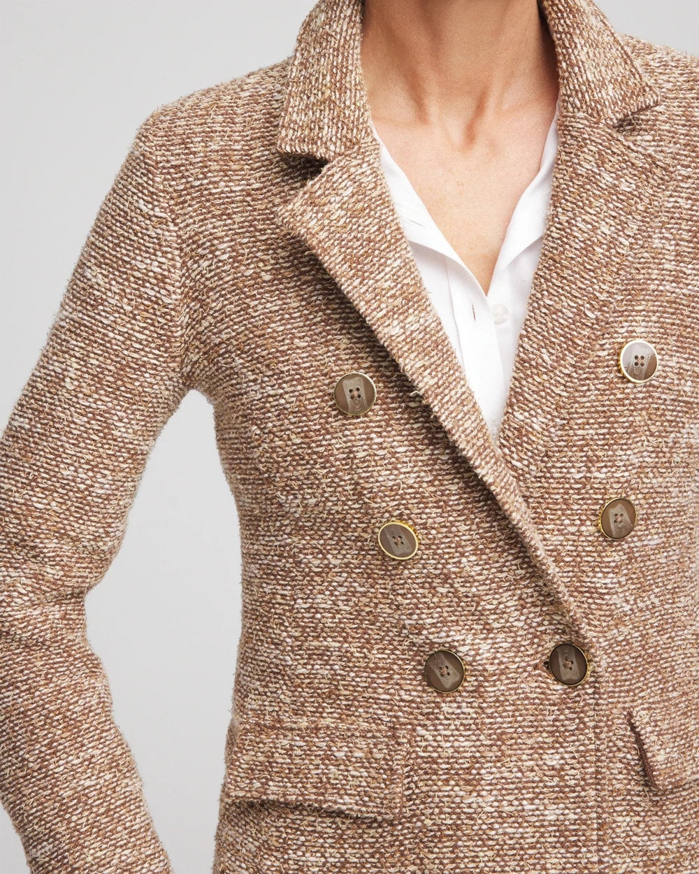 Chico's Tweed Double-Breasted Blazer CAFE AROMA