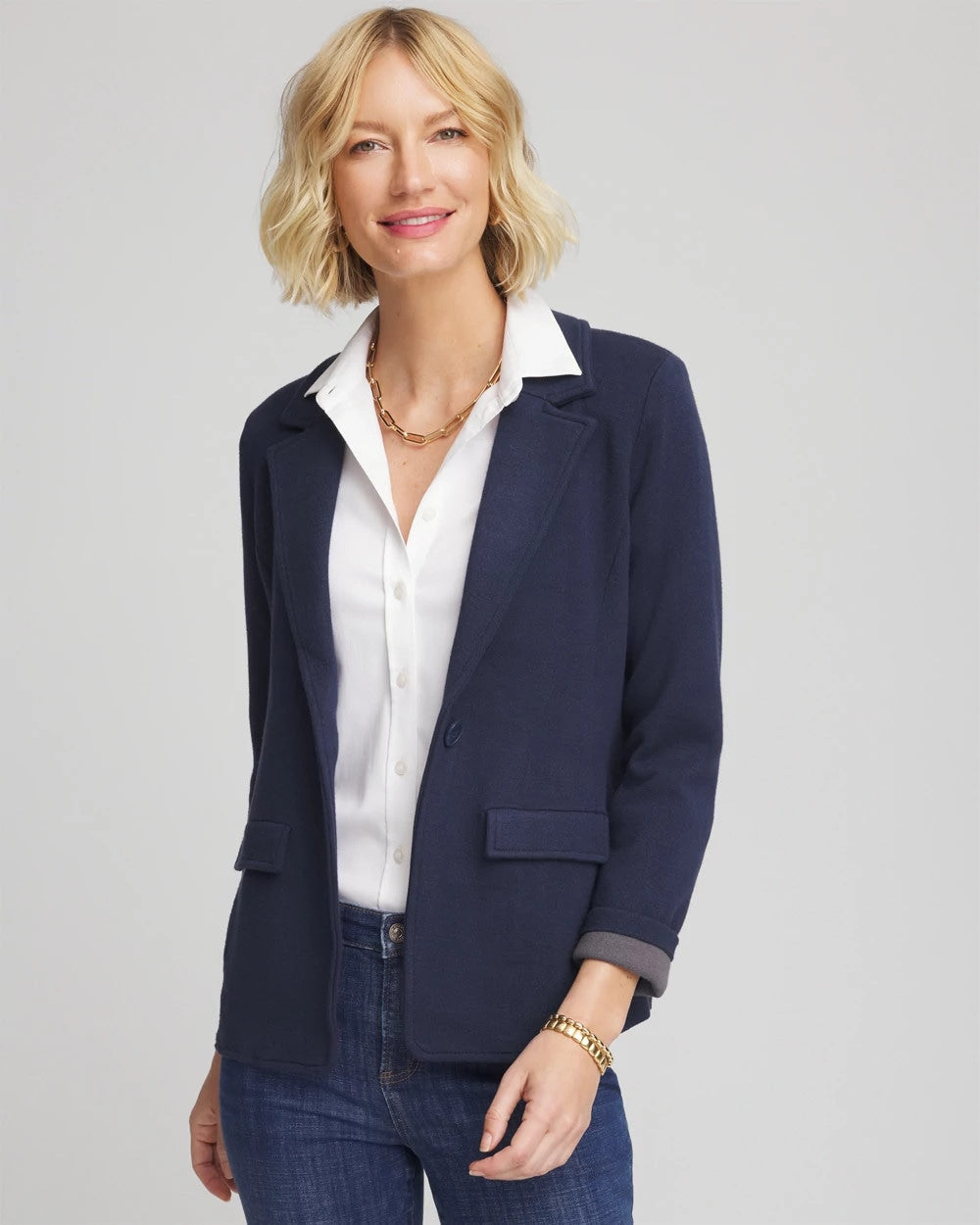 Chico's Single-Breasted Sweater Blazer PASSPORT BLUE