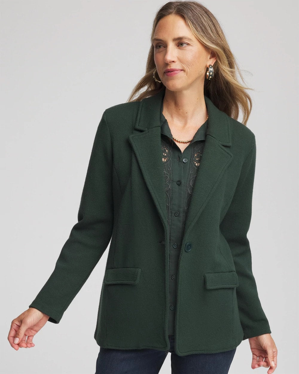 Chico's Single-Breasted Sweater Blazer DARKEST SPRUCE