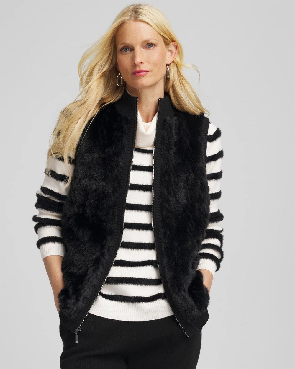 Chico's Zenergy® Luxe Faux Fur Vest BLACK