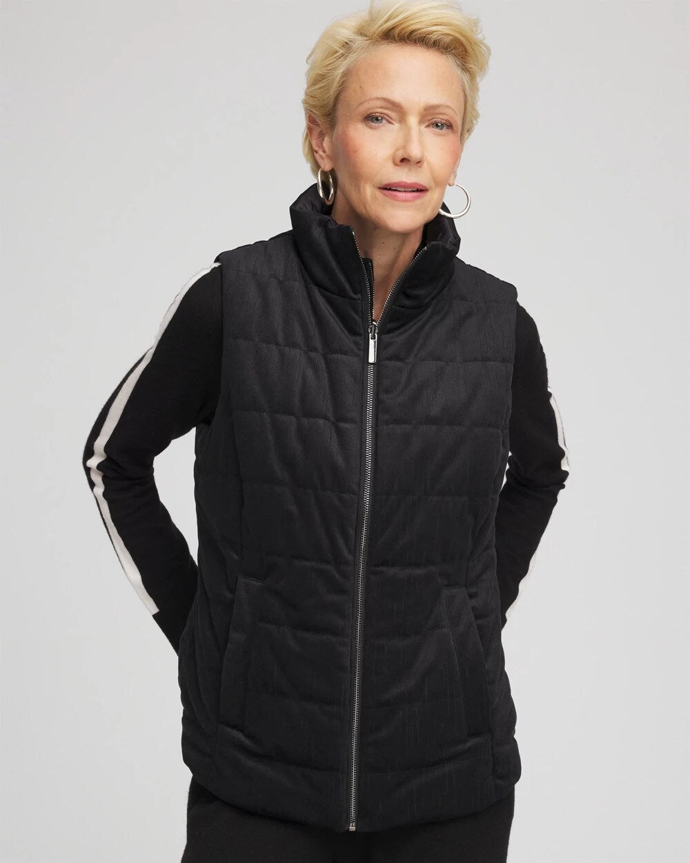 Chico's Zenergy® Reversible Velvet Puffer Vest BLACK