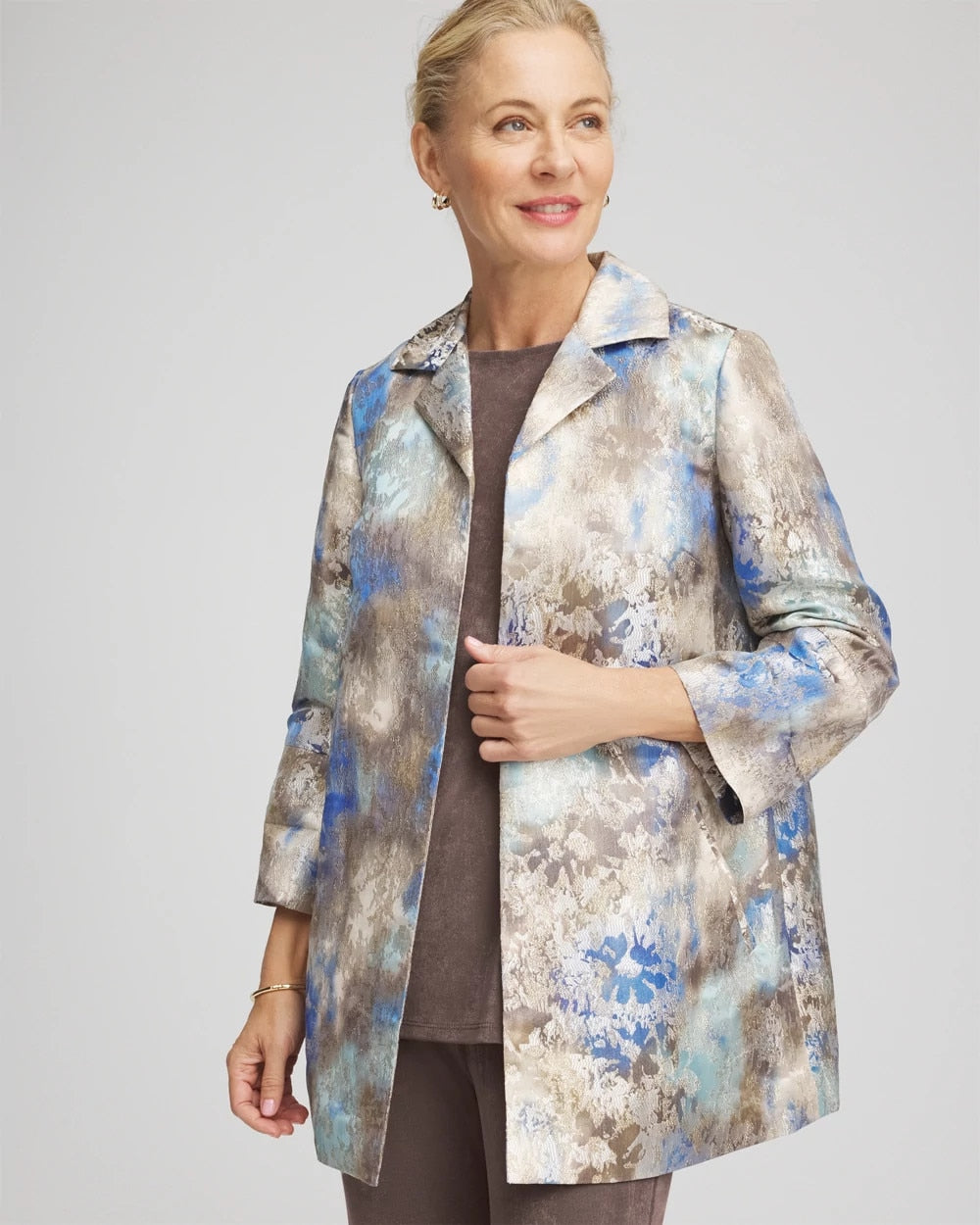 Chico's Travelers™ Collection Watercolor Jacquard Jacket WALNUT