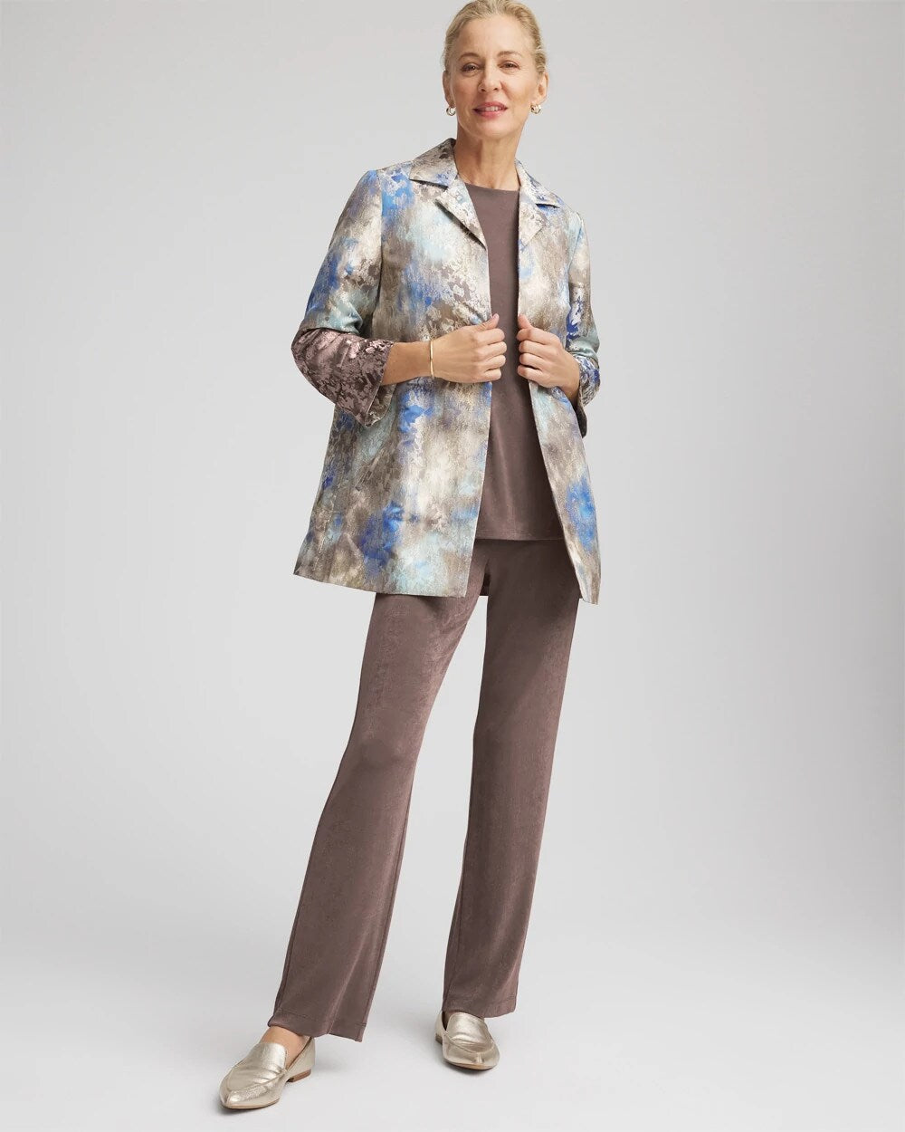 Chico's Travelers™ Collection Watercolor Jacquard Jacket WALNUT