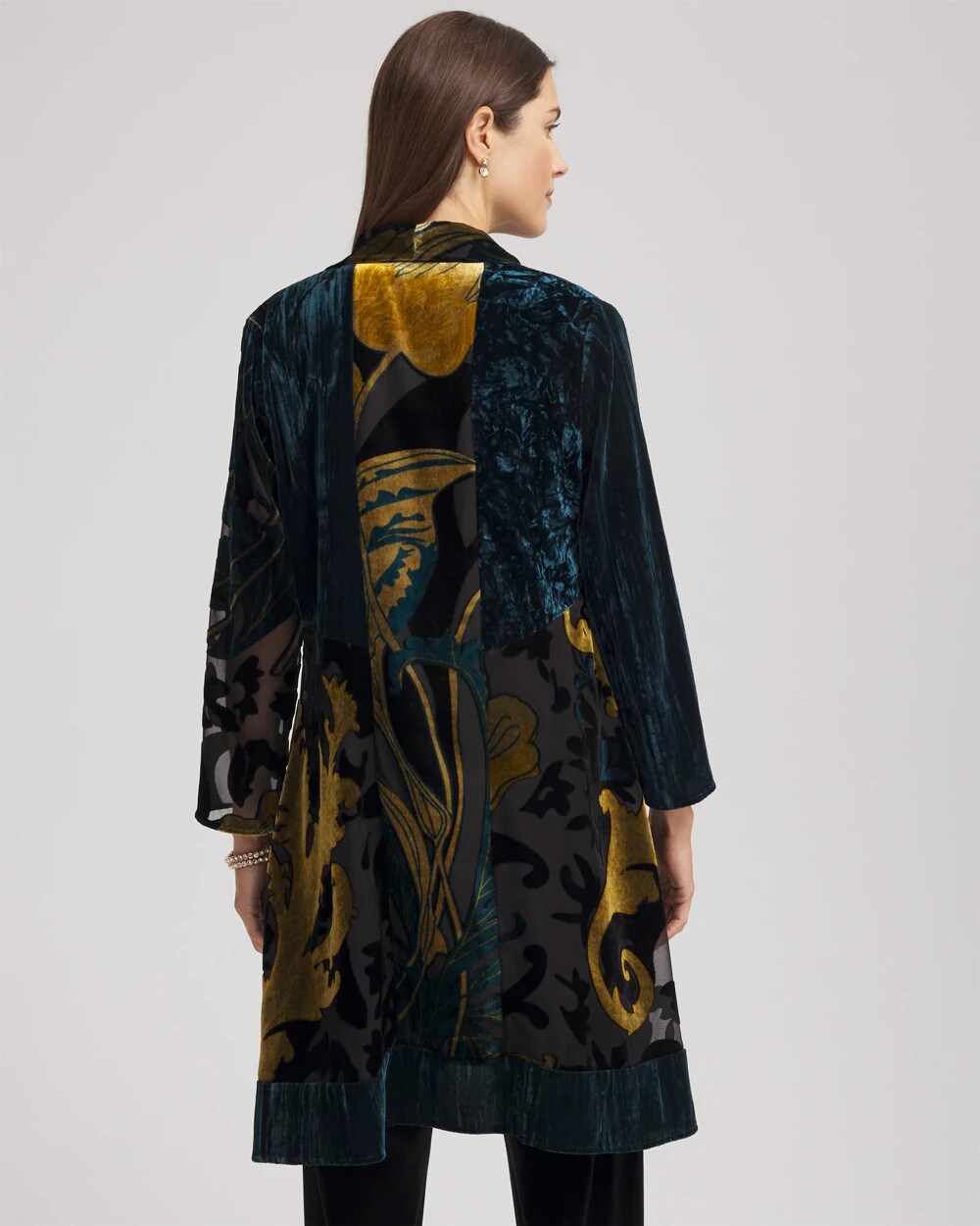 Chico's Travelers™ Collection Floral Burnout Kimono Jacket TEAL SHADOW