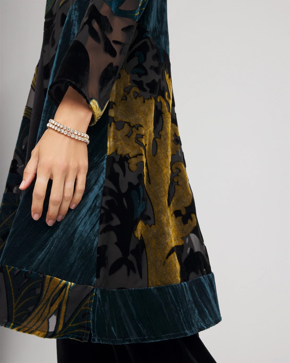 Chico's Travelers™ Collection Floral Burnout Kimono Jacket TEAL SHADOW