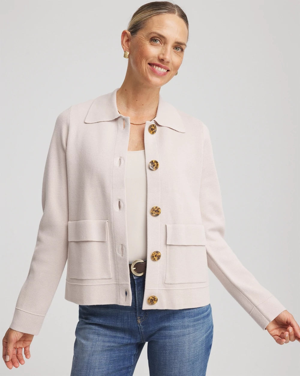 Chico's Button-Front Cardigan Jacket SMOKEY TAUPE