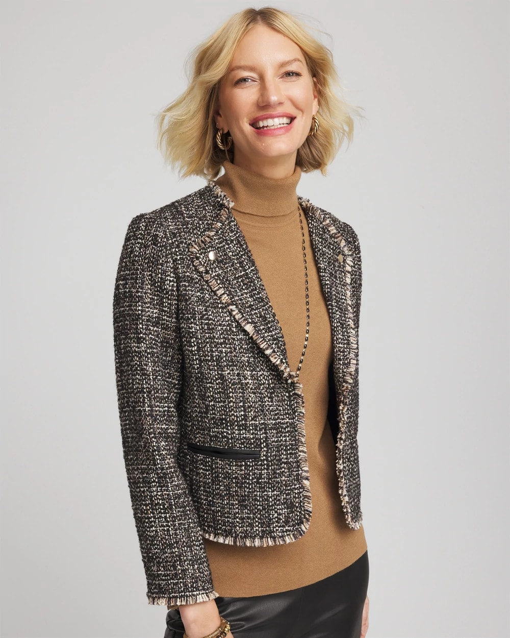 Chico's Tweed Mix Moto Jacket BLACK