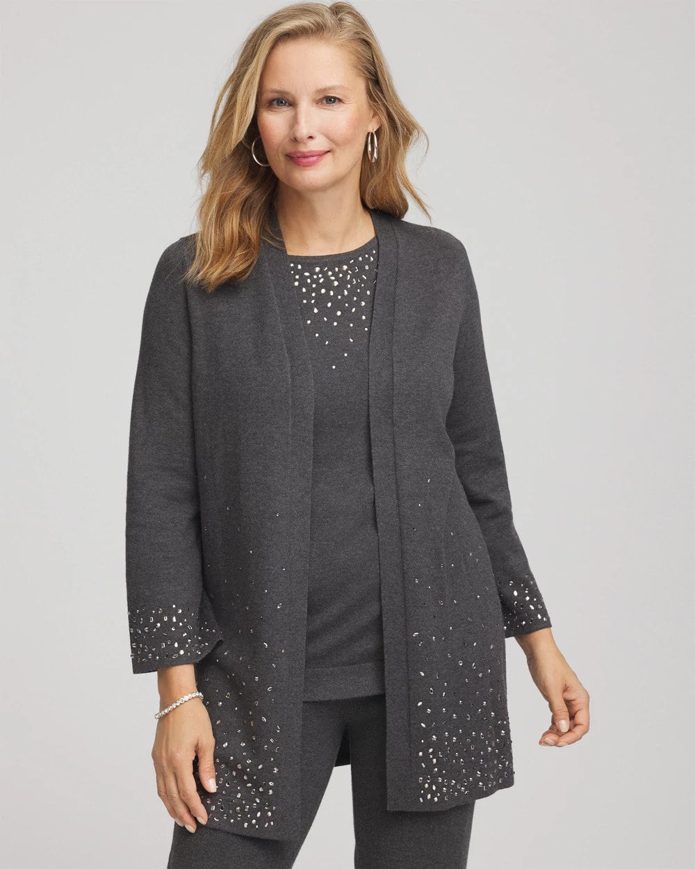 Chico's Travelers™ Rhinestone Cardigan GRAPHITE GRAY