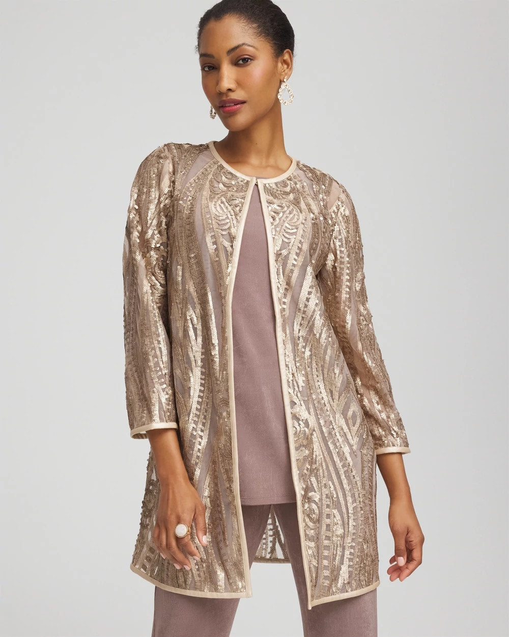 Chico's Travelers™ Collection Champagne Sequins Jacket CHAMPAGNE