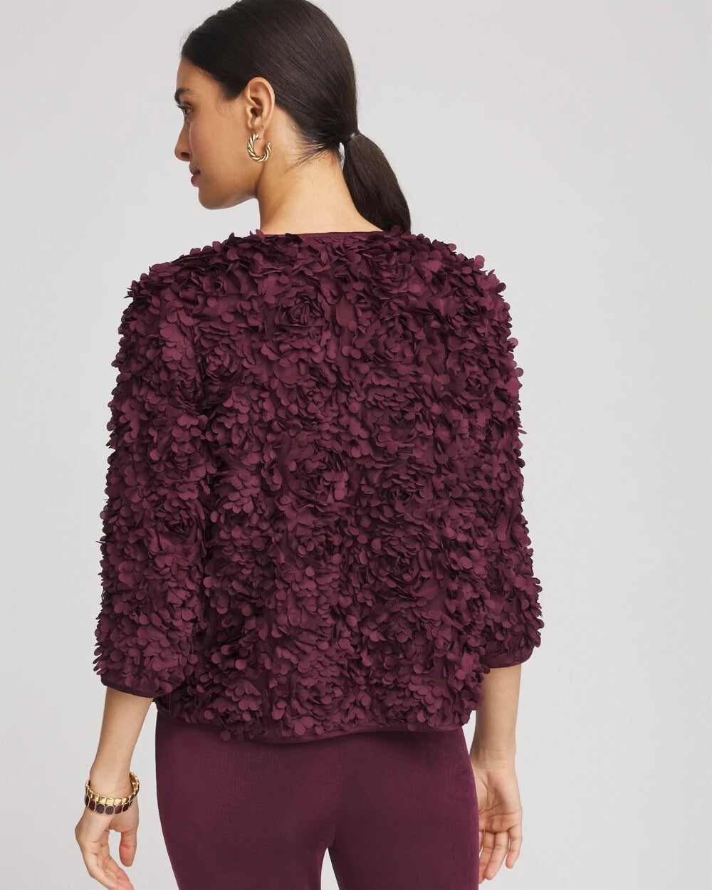 Chico's Travelers™ Collection Textured Rosette Jacket BLACKENED BURGUNDY