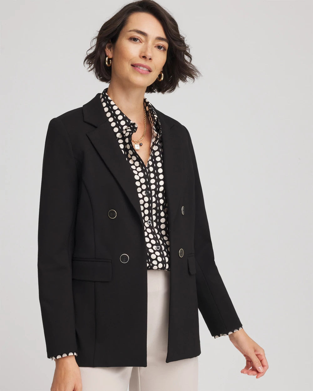 Chico's Ponte Double-Breasted Knit Blazer BLACK