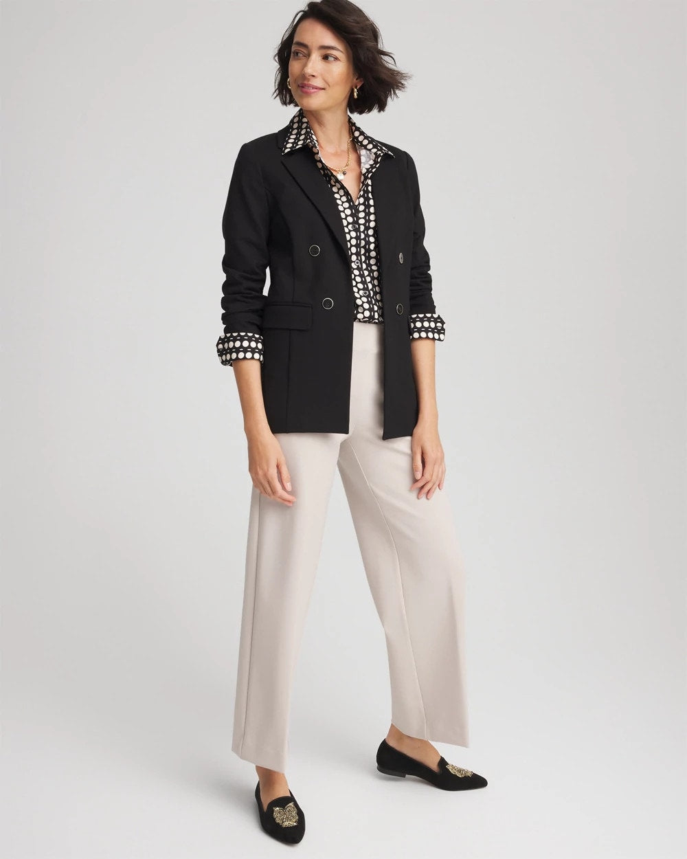 Chico's Ponte Double-Breasted Knit Blazer BLACK