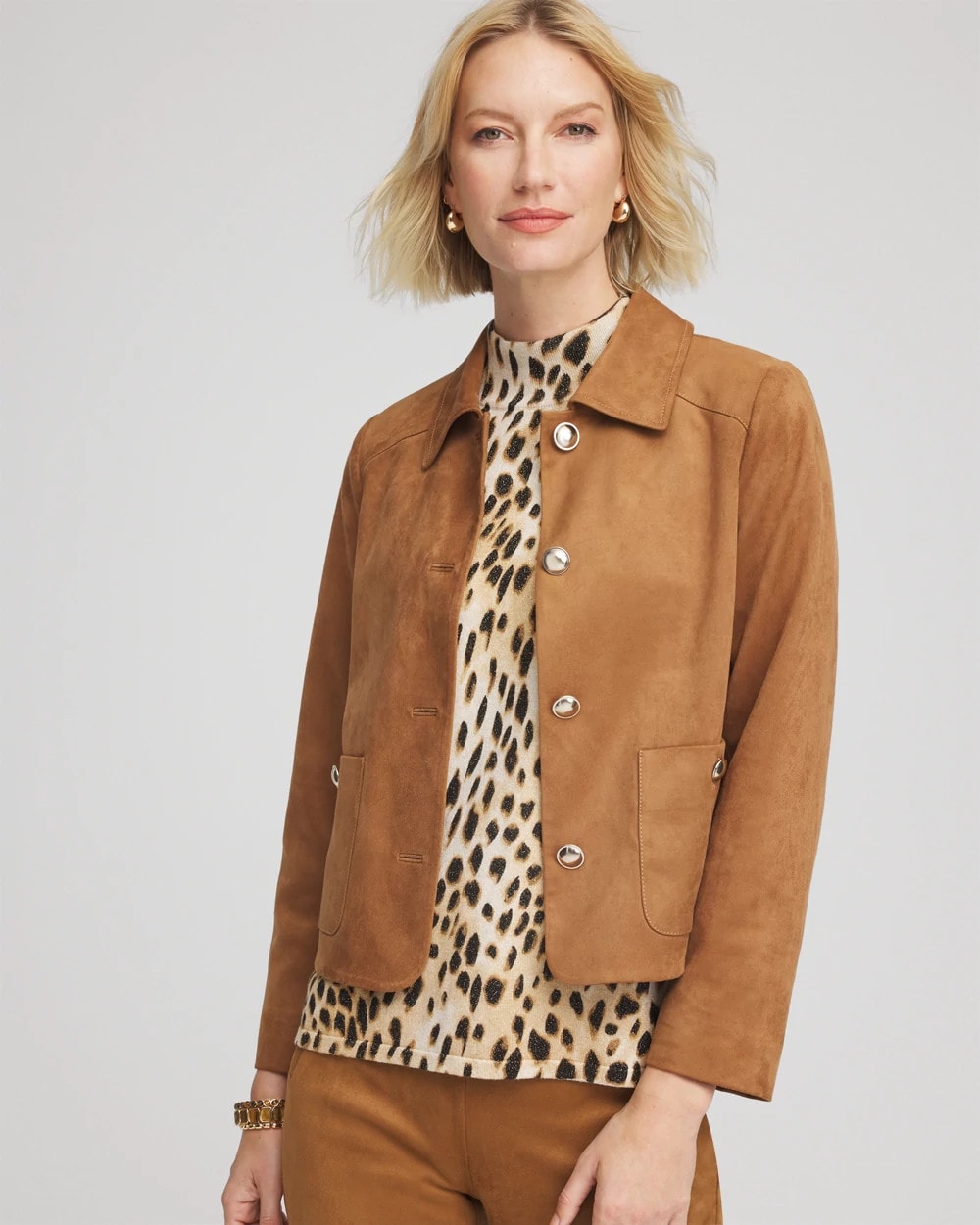 Chico's Suede Cropped Jacket BURNT SIENNA