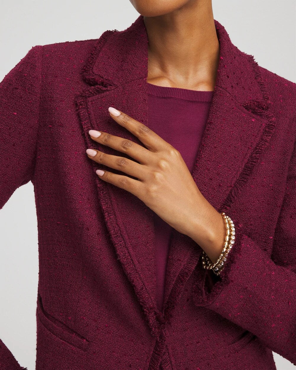 Chico's Tweed Fringe Blazer DEEP CHIANTI