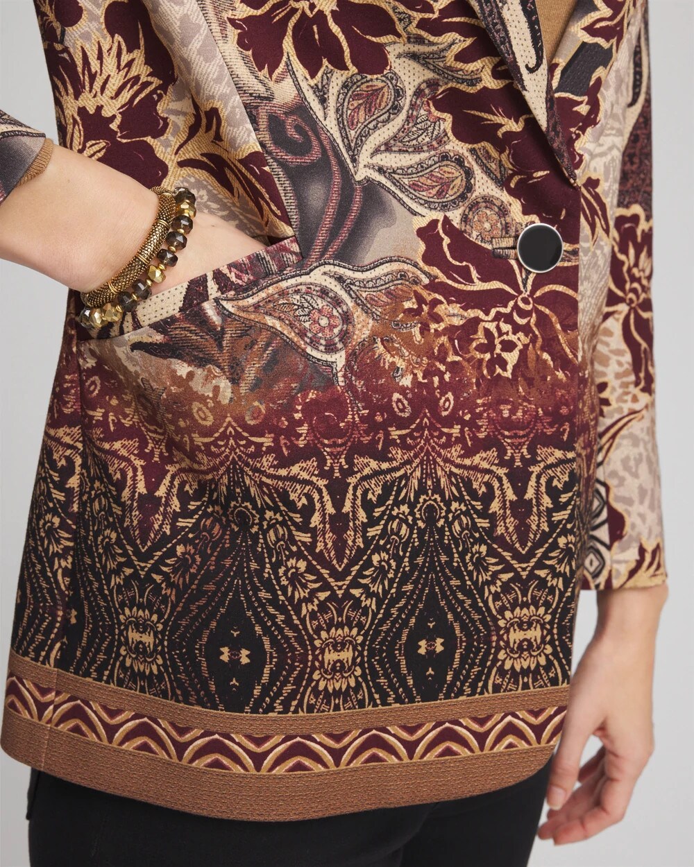 Chico's Artisanal Print Ponte Blazer GRAPHITE GRAY