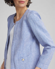 Chico's Collarless Linen Blazer BLUE