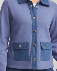 Chico's Denim Colorblock Marl Shirt Jacket BLUE LOTUS