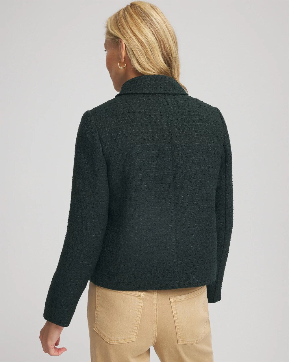 Chico's Tweed Cropped Jacket DARKEST SPRUCE