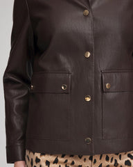 Chico's Snap Front Faux Leather Jacket BLACK RAISIN