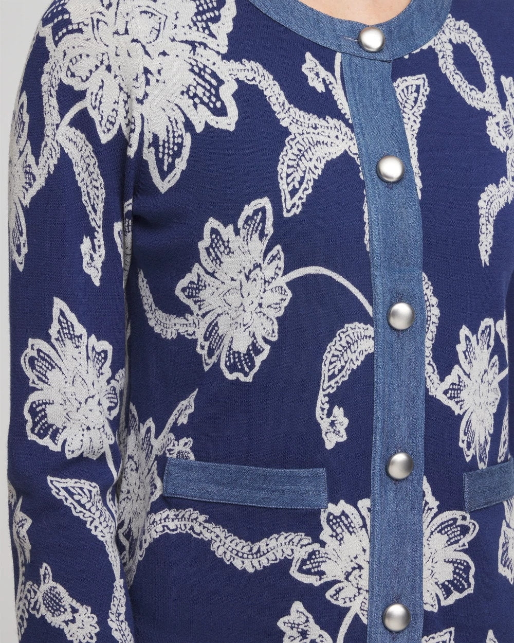 Chico's Floral Lady Jacket DUSKY BLUE