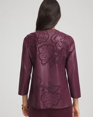 Chico's Travelers™ Collection Faux Leather Embroidered Jacket BLACKENED BURGUNDY