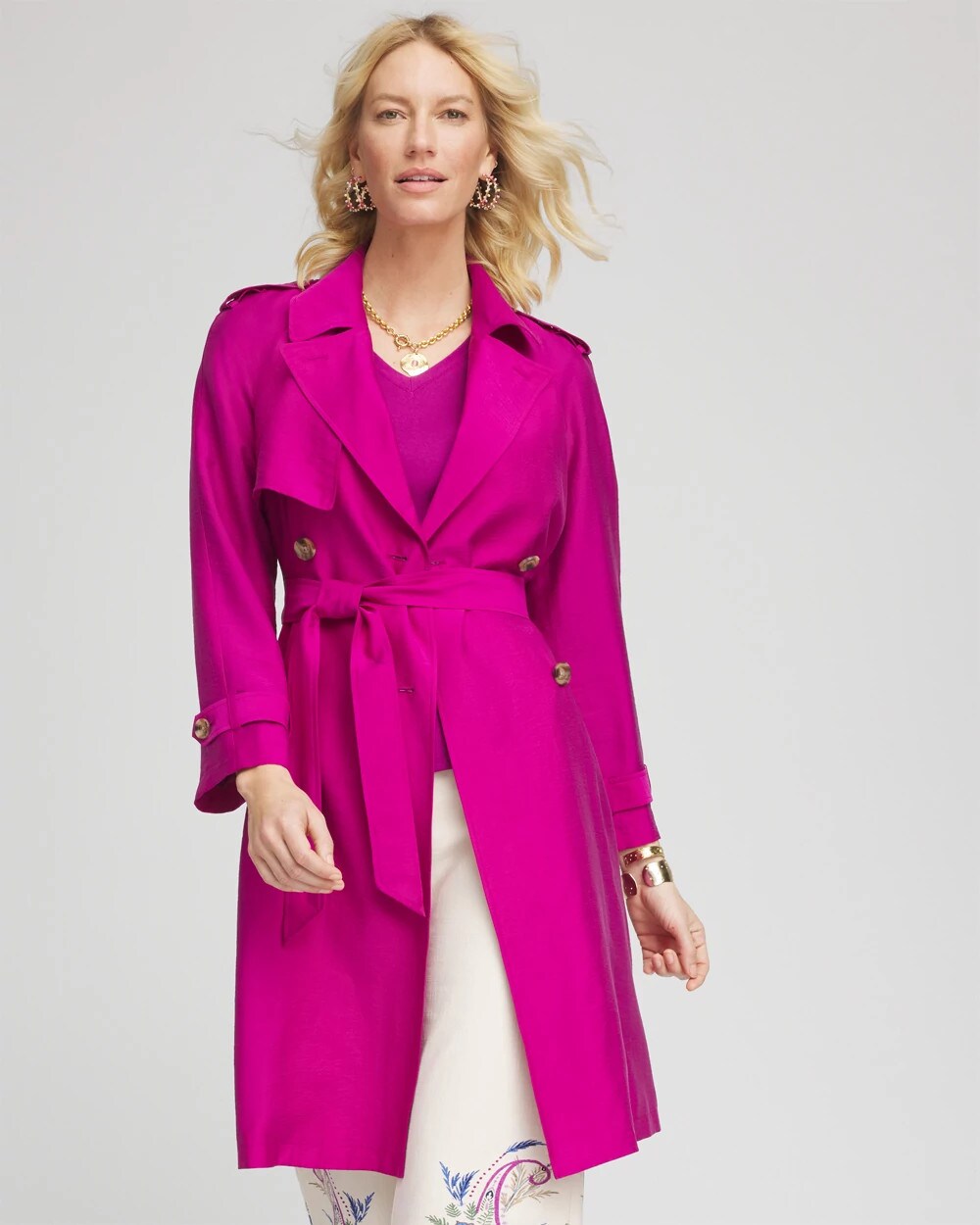 Chico's Double-Breasted Trench Coat PURPLE CLOVER