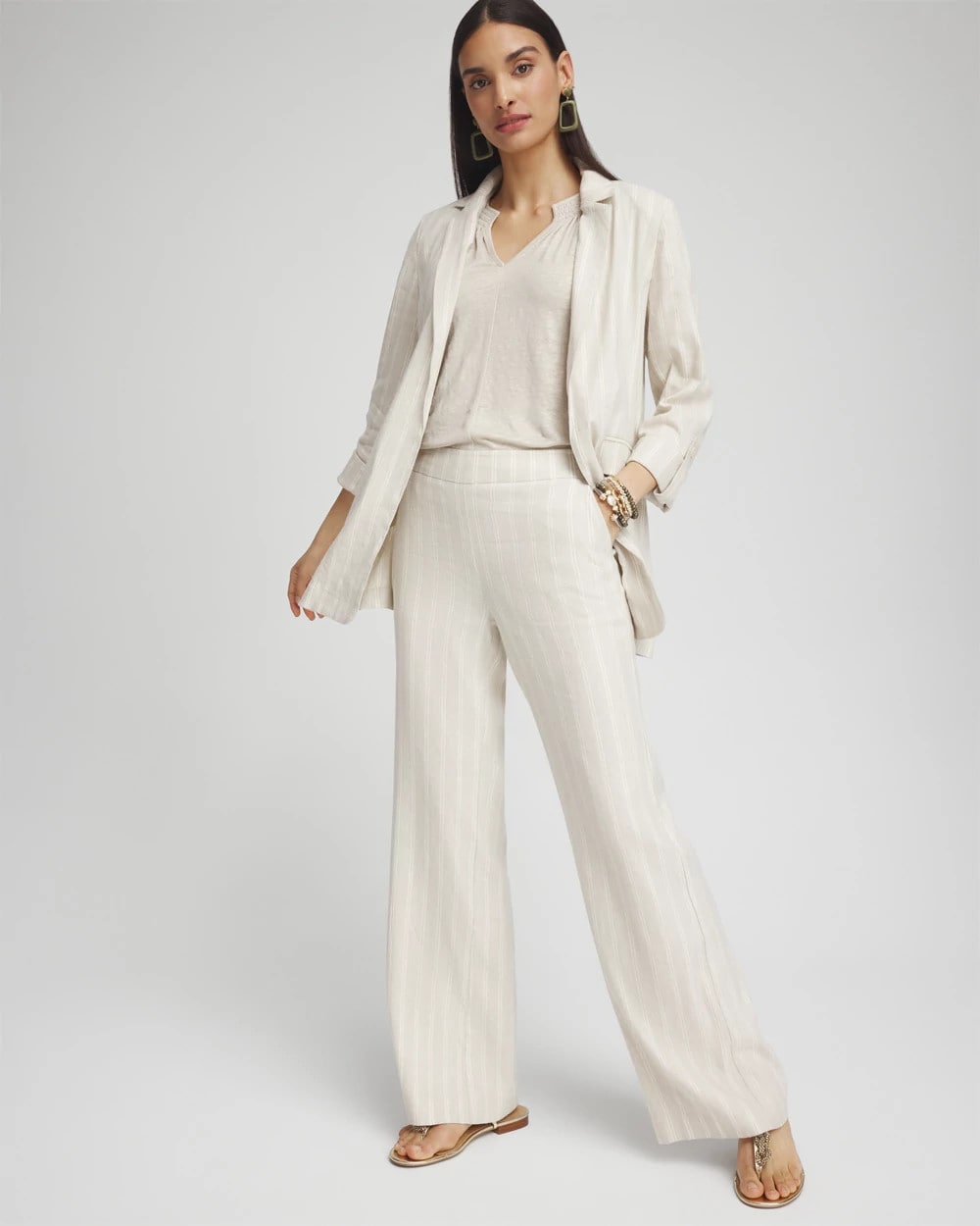 Chico's Linen Blend Stretch Stripe Blazer FLAX