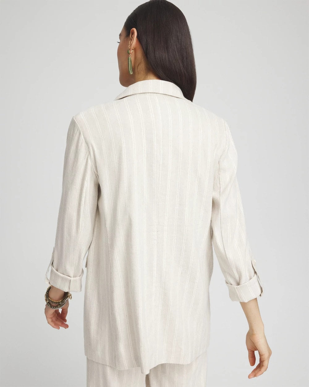 Chico's Linen Blend Stretch Stripe Blazer FLAX