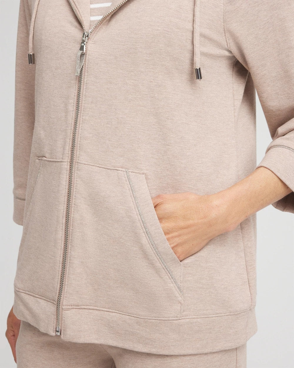 Chico's Zenergy® French Terry Full-Zip Jacket LIGHT TAUPE HEATHER