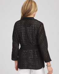 Chico's Open-Stitch Tie-Front Kimono Jacket BLACK