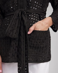 Chico's Open-Stitch Tie-Front Kimono Jacket BLACK