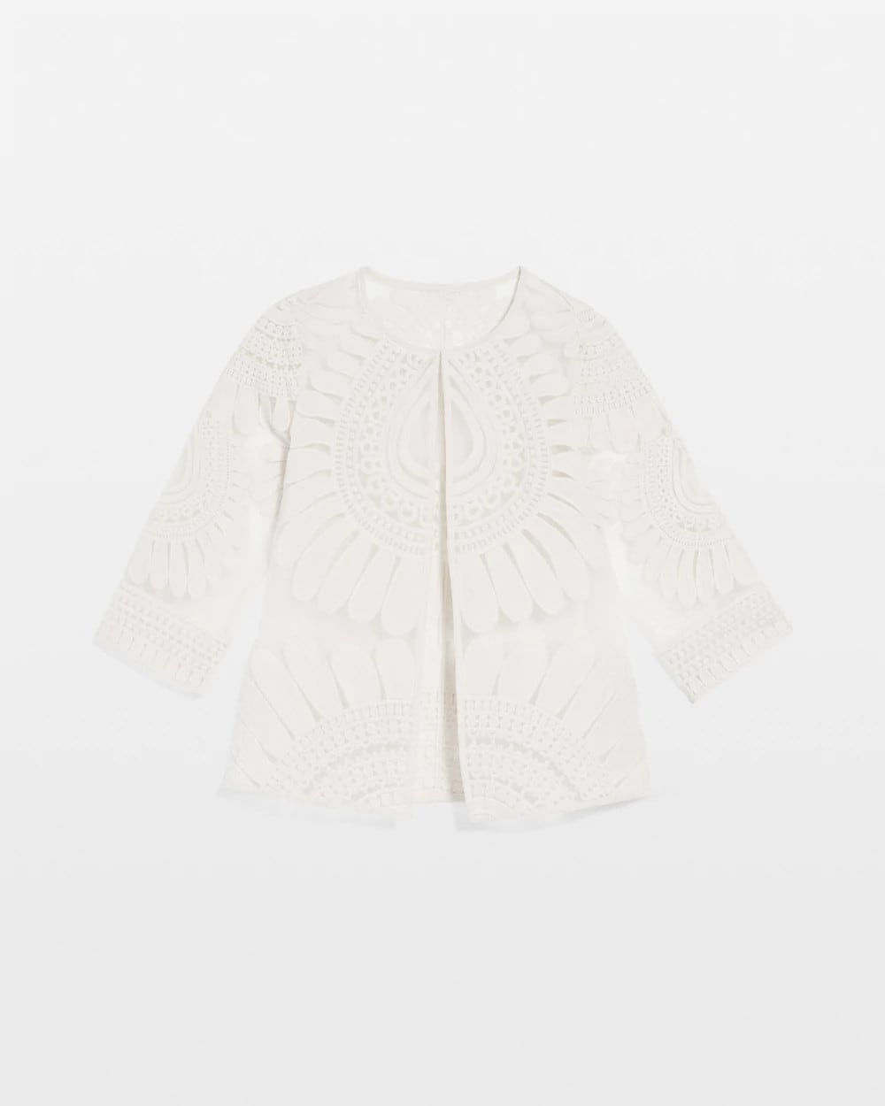 Chico's Travelers™ Collection Embroidered 3/4 Sleeve Jacket MODERN ECRU